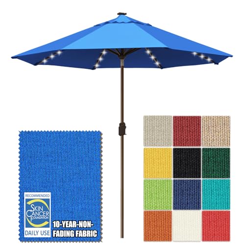 USA 10-Year-Non-Fading 10ft Market Patio Umbrella, Commercial Grade Table Sun Umbrella with 80 Solar LED Lights, Crank Open, Windproof & UPF 50+ UV Protection for Garden, Deck, Pool, Backyard, Royal Blue