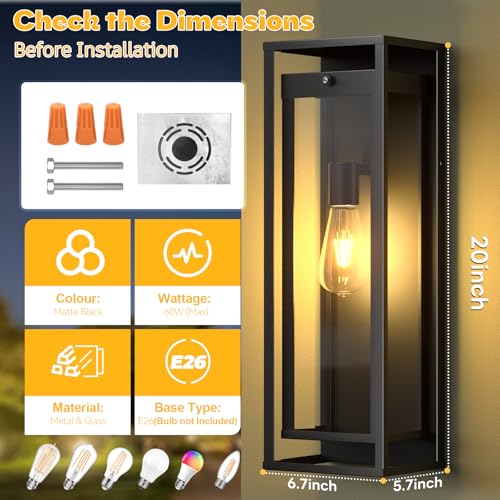 20in Dusk to Dawn Outdoor Lighting Extra Large Modern Waterproof Sconce