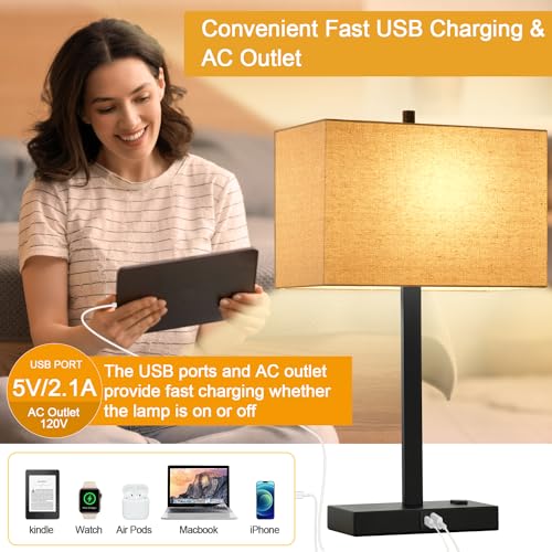 21" Touch Bedside lamps with 2 USB & AC Outlets (2 Count)