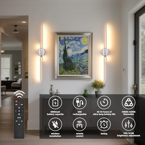Wireless Battery Operated Wall Sconces with Remote (2 Count)