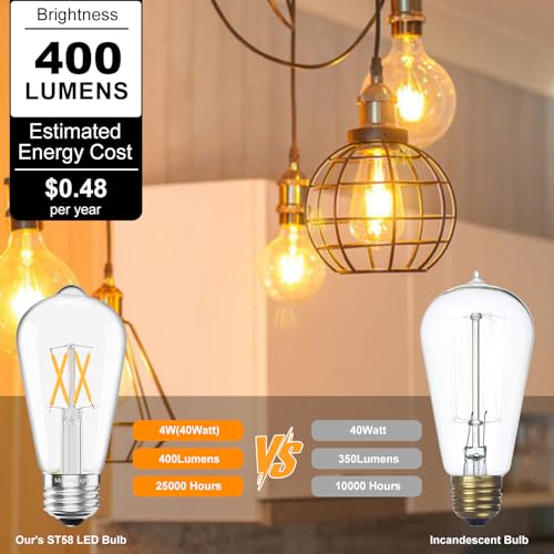 6 Pack Dimmable Vintage LED Edison Bulbs 40Watt (6 Count)