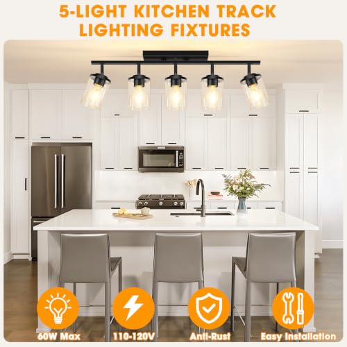 5 Lights Black Semi Flush Mount Ceiling Light Fixtures