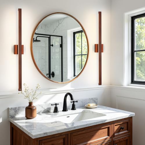 39 Inch Vanity Light for Bathroom 30W Dimmable 5CCT LED Bathroom Light Over Mirror with Up & Down Lighting Brown Wood Finish Vanity Lighting Fixture Bar for Restroom Mirror Cabinet