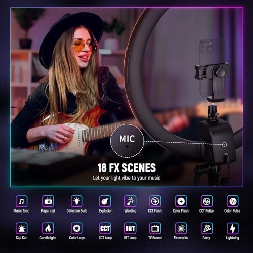 SRP18C 18 Inch RGB LED Ring Light Kit with Reversible Tripod Light Stand App Control Phone Holder Compatible with iPhone