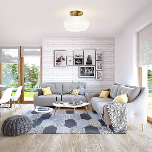 Milk Glass Semi Flush Mount Ceiling Light Fixture