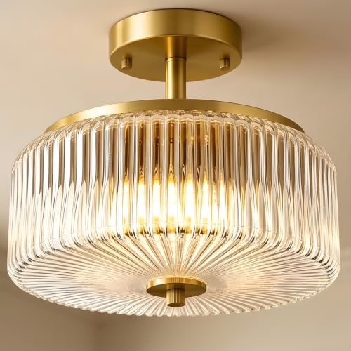 3 Light Semi Flush Mount Ceiling Light (Gold/Clear)