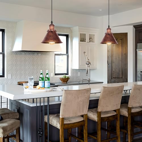 2Pcs Farmhouse Pendant Light Rustic Cone Shade Mounted Fixture Hanging Ceiling Lamp Antique Painted Finish Small Size Light (2 Count)