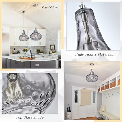 11" Smoked Hammered Glass Pendant Light