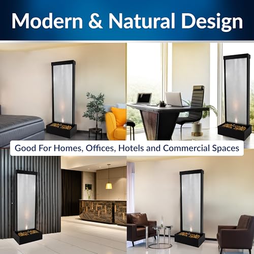 MLT170L 72" Waterfall Fountain with LED Light Cascading Textured Glass & Aluminum Floor Design