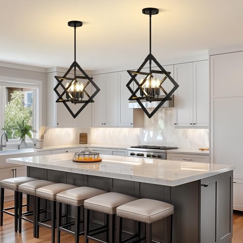 2 Pack Modern Black Chandelier for Dining Room (2 Count)
