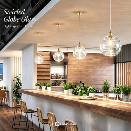 Gold Pendant Light Large Globe Glass Kitchen Light Fixture for Dining Room
