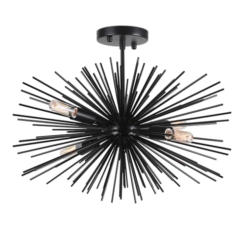 20in 4 Lights Black Sputnik Ceiling Light Fixtures Over Table