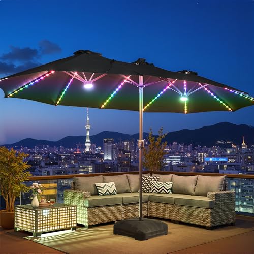 15 Ft Umbrella Outdoor Patio Solar Lights With Base
