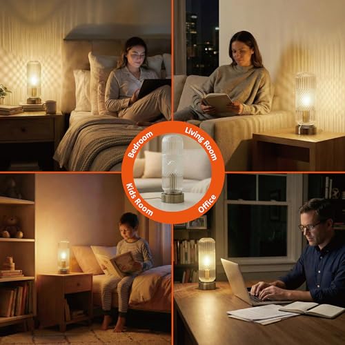 11.6 Inch Touch Dimmable Table Lamp with Ribbed Glass Shade
