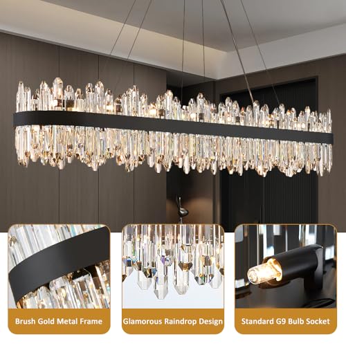Black Oval Crystal Chandelier L57 inch (32 Count)