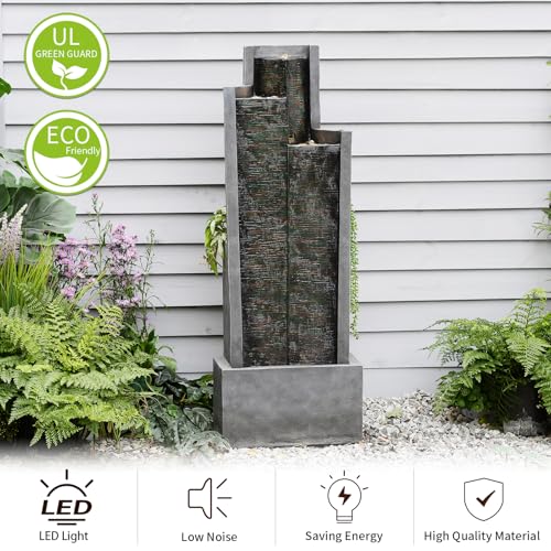 49.6H Modern Outdoor Water Fountain with LED Light Garden