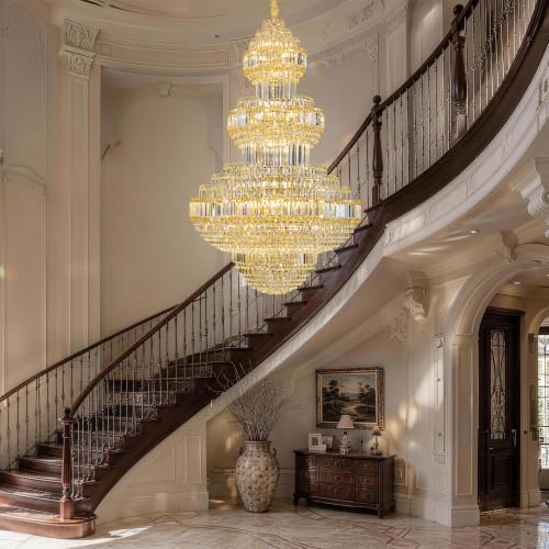 47 Inch Large Crystal Chandelier Gold Modern Light Fixture