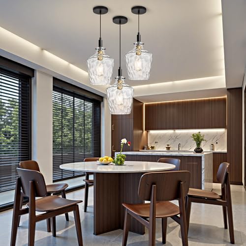 Hammered Glass Pendant Light for Kitchen Island 1 Pack Black Gold 8 Inch