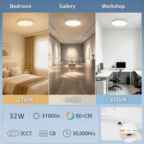 16in 32W 3CCT Commercial LED Flush Mount Ceiling Light White (White)