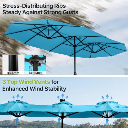 REE SOLDIER 13ft Double Sided Patio Umbrella with Solar Lights