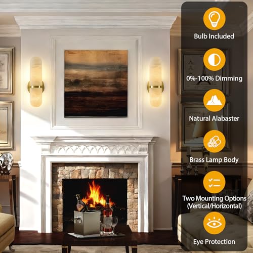 Natural Alabaster Brass Wall Sconce (2 Count)