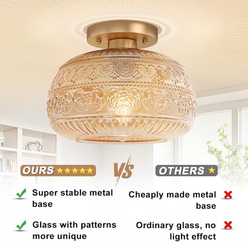 Antique Amber Glass Flush Mount Ceiling Light Fixtures
