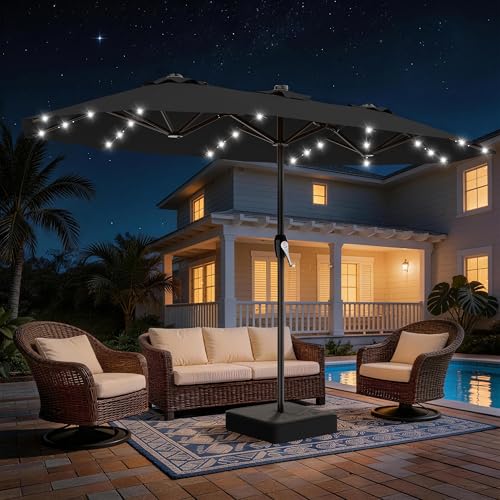 15FT Patio Umbrella with Solar Lights