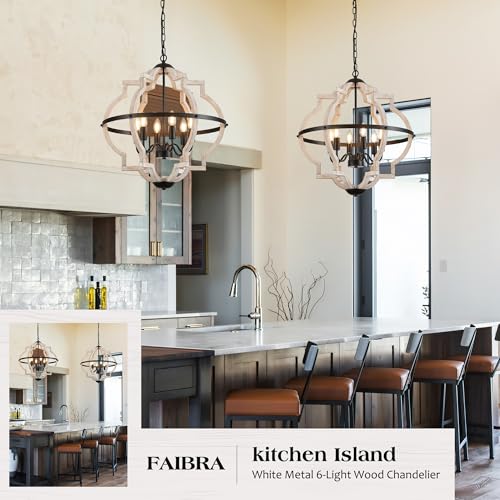 6 Light Farmhouse Wood Pendant Light