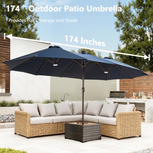 15FT Double Sided Rectangular Patio Umbrella with USB Rechargeable Warm LED Lights