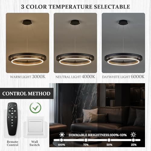 LED Black Ring Chandelier Dimmable Round Chandelier Entryway Chandeliers