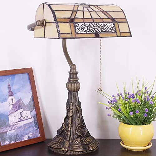 Tiffany Banker Lamp Small Stained Glass Table Lamp Yellow Mission