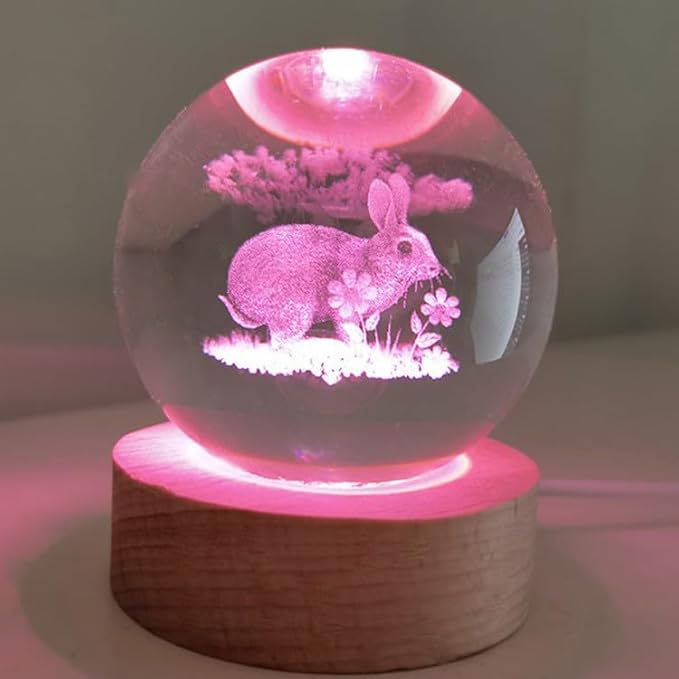 Easter Bunny Lamp Things for Teen Girls, Large 3D Bunny Night Light, Crystal Rabbit Lamp 16 Color Changing with Remote Control for Bedroom Decor, Night Light Rabbit Flowers