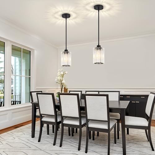3 Pack Black Pendant Lights Kitchen Island Crystal Hanging Lighting Fixture (3 Count)