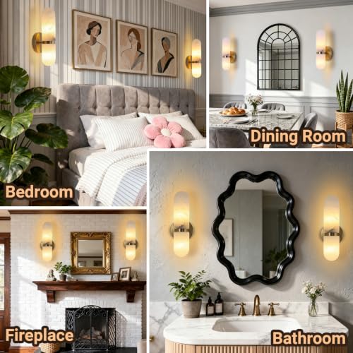 Alabaster Wall Sconces Bathroom Vanity Light Gold 13in 1 Pack