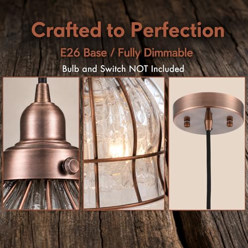Vintage Kitchen Pendant Light with Cracked Glass Shade