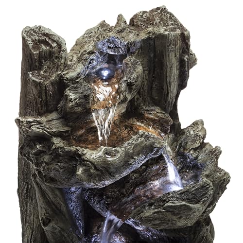 14"H Indoor Tiered Log Tabletop Fountain with LED Lights