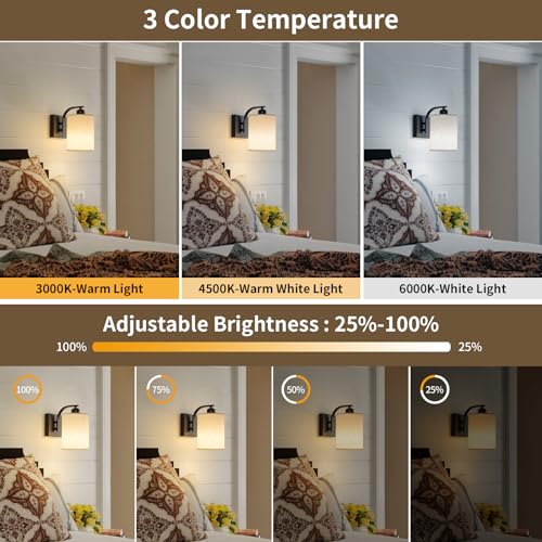 Black Rechargeable Wall Sconces Set of 2 with Remote (2 Wall Sconces)