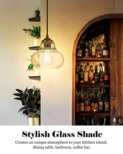 8 Inch Pendant Light Fixtures Seeded Bubble Glass Hanging Light Industrial Pendant Lighting for Kitchen Island Farmhouse Bar Bathroom Dining Room Oil Rubbed Bronze Finish