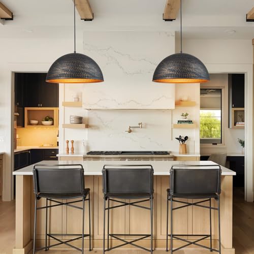 15.7 in. Black and Gold Hammered Pendant Light Fixtures