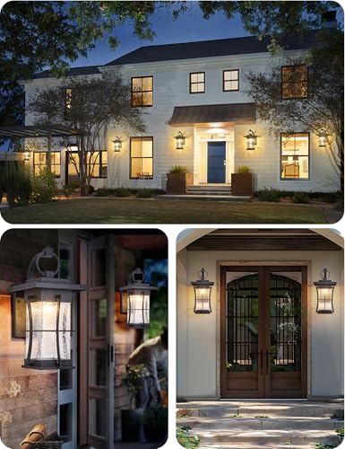 18" H Extra Large Outdoor Wall Sconce Black Large Exterior Wall Lantern Outside House Lamps Waterproof Mission Light Fixtures with Clear Seeded Glass