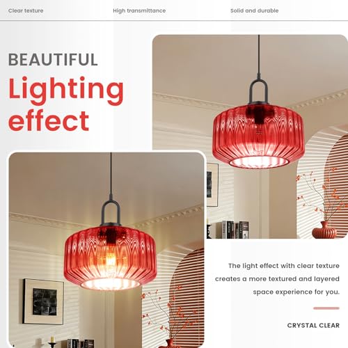 Mid Century Modern Pendant Lights Red Glass Hanging Ceiling Light