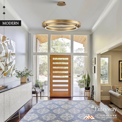 LED 2 Ring Brass Gold Chandelier Dimmable Up Down Light