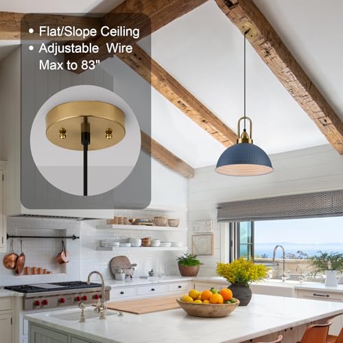 Blue Pendant Lights Kitchen Island Industrial Adjustable Height Vintage Dome Hanging Light Fixtures for Barn (2 Count)