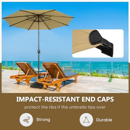 9FT Lyon Outdoor Patio Umbrella Outdoor Table Umbrella with Push Button Tilt and Crank Market Umbrella 8 Sturdy Ribs UV Protection Waterproof for Garden Deck Backyard Pool Tan