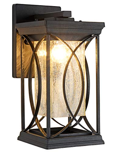 Dusk to Dawn Modern Outdoor Coach Lantern Exterior Light Fixtures Black Aluminum with Crack
