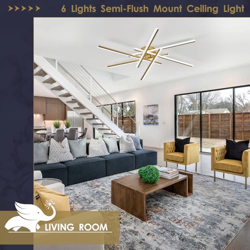 Gold Semi Flush Mount Ceiling Light Modern 6