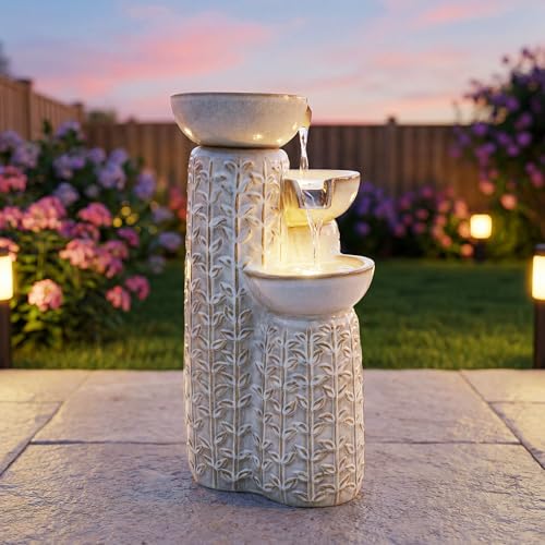 28" H Ceramic Outdoor Water Fountain with LED Lights