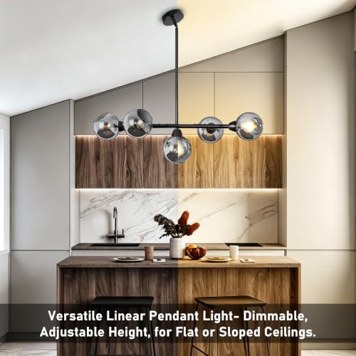 Black Linear Chandeliers for Dining Room 5 Lights Modern Sputnik Chandelier