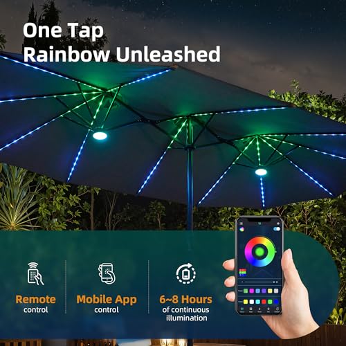 15Ft Patio Umbrella With Multicolor Solar Light
