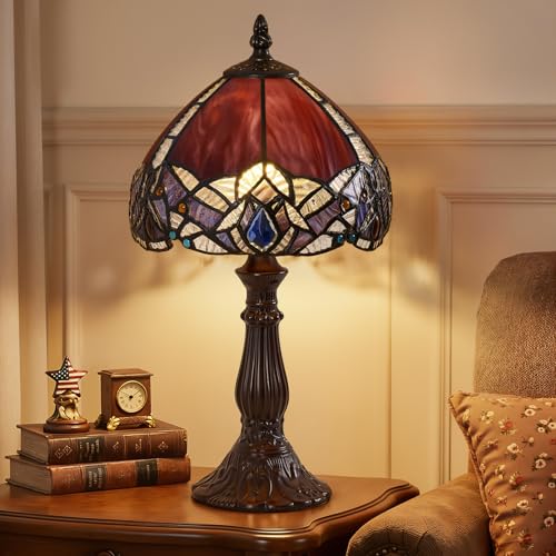 Table Lamp 8 Inch Small Purple Burgundy Stained Glass Lamp